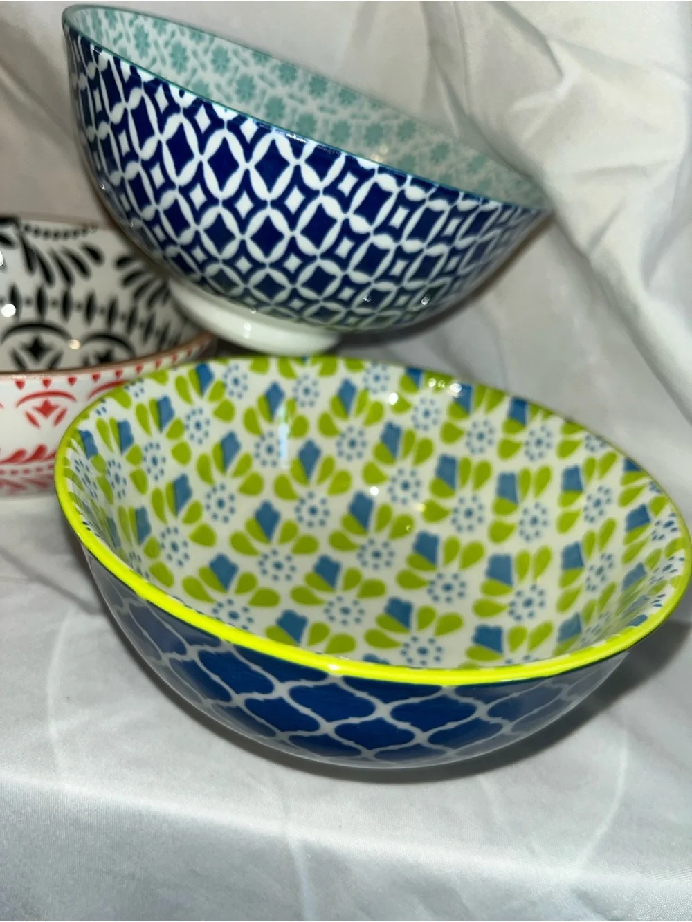 Set of Colorful Patterned Ceramic Bowls - Multi Color
